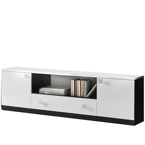 Dansmamaison Meuble TV 165 cm Laqué blanc et noir brillant - LASINA