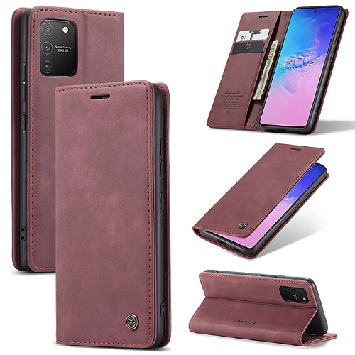 Caseme Etui en PU retourner rouge vin pour votre Samsung Galaxy A91/S10 Lite