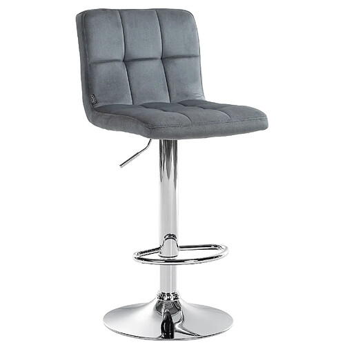 Decoshop26 Tabouret de bar chaise haute x 1 avec coutures décoratives carrées assise en velours gris foncé pieds en métal chromé 10_0005325