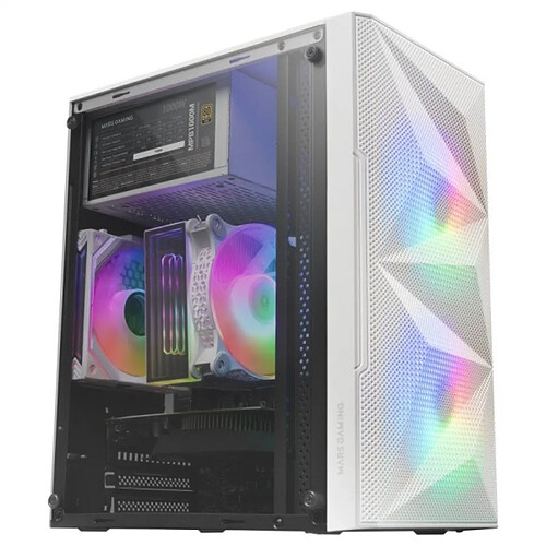 Minitour Mars Gaming MC-ME - Fenêtre en verre trempé - 2 ventilateurs FRGB - Support MicroATX/Mini-ITX - Éclairage RVB avancé - Couleur blanche