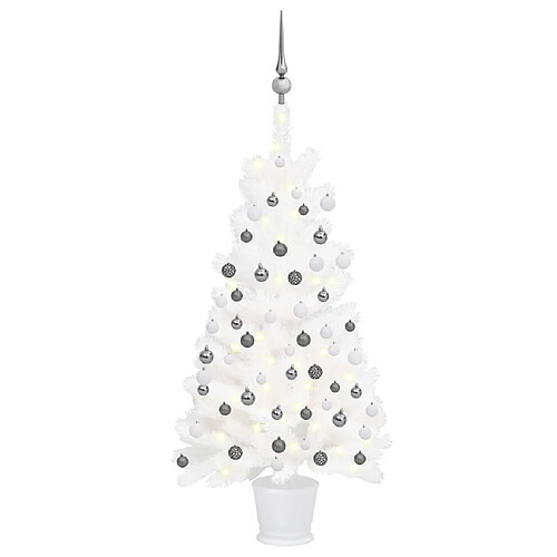 vidaXL Arbre de Noël artificiel pré-éclairé et boules blanc 90 cm