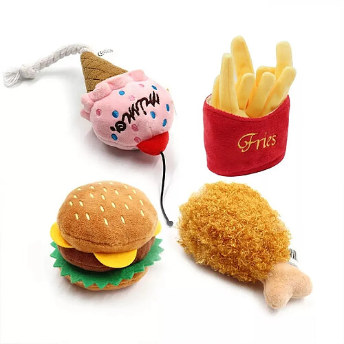 Universal 4/PC Set Burger Peluche Peluche Peluche Jouet pour chien Eck Frites en forme de mâche Jouet résistant aux animaux de compagnie Accessoires