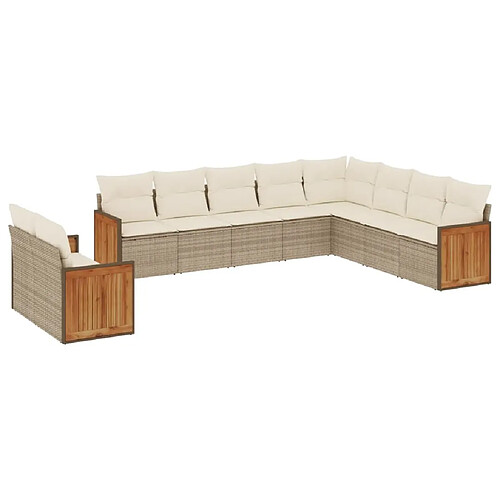 Maison Chic Salon de jardin avec coussins 10 pcs | Ensemble de Table et chaises | Mobilier d'Extérieur beige résine tressée -GKD89913