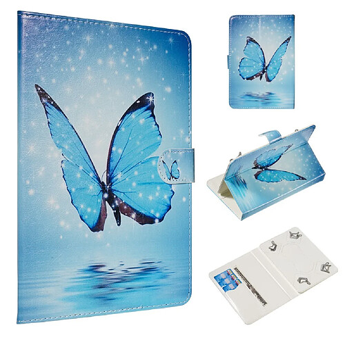 Etui en PU impression de motifs universelle papillon bleu pour votre Tablet PC 10 pouces