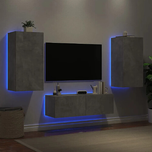 vidaXL Meuble TV muraux 3 pcs avec lumières LED gris béton