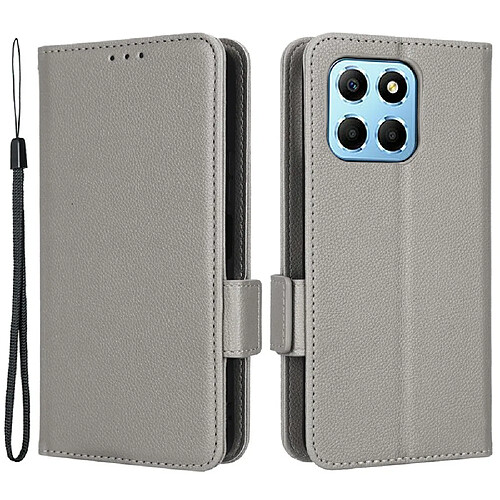 Etui en PU texture litchi, fermoir magnétique double, anti-chocs avec support pour votre Honor X8 5G - gris