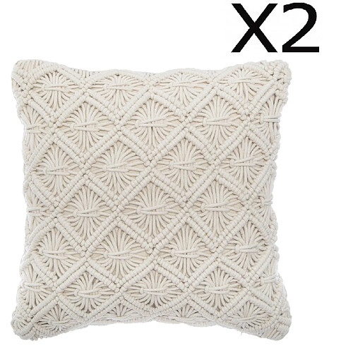 Pegane Lot de 2 Coussins macramé en coton - L. 40 x l. 40 cm