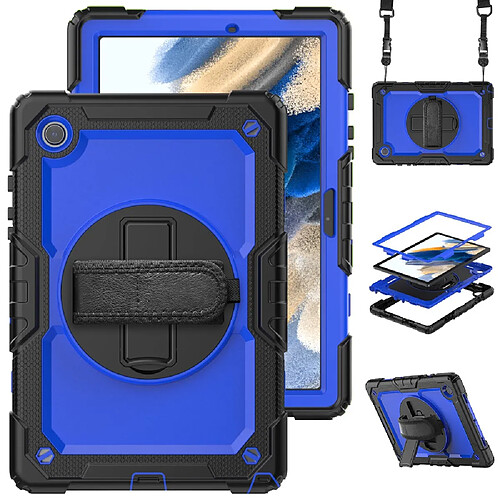 Coque en silicone antichoc avec béquille pivotante et bandoulière bleu/noir pour votre Samsung Galaxy Tab A8 10.5 (2021) Wi-Fi SM-X200/LTE SM-X205