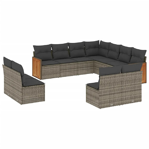 Maison Chic Salon de jardin 11 pcs avec coussins | Ensemble de Table et chaises | Mobilier d'Extérieur gris résine tressée -GKD92379