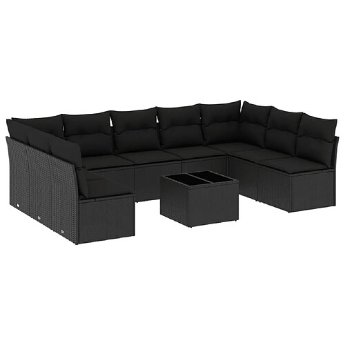 Maison Chic Salon de jardin 10 pcs avec coussins | Ensemble de Table et chaises | Mobilier d'Extérieur noir résine tressée -GKD31177