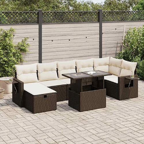 vidaXL Salon de jardin 8 pcs avec coussins marron résine tressée