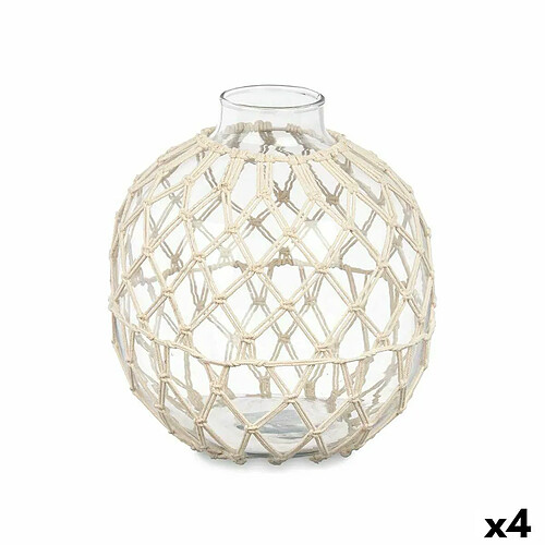 Gift Decor Boule Décorative Blanc Transparent verre Corde 21 x 23 cm (4 Unités)