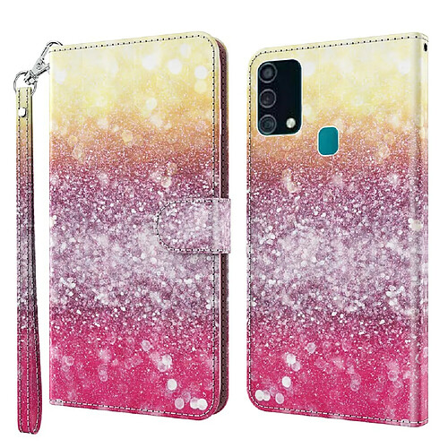 Etui en PU impression de motifs avec support et cordon rose et jaune pour votre Samsung Galaxy A32