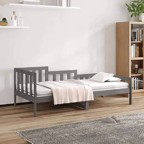 vidaXL Lit de jour sans matelas gris 90x200 cm bois de pin massif