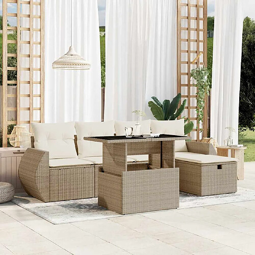 vidaXL Salon de jardin avec coussins 6 pcs beige résine tressée