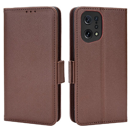 Etui en PU texture litchi, anti-rayures avec support, marron pour votre Oppo Find X5