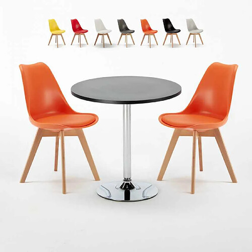 Ahd Amazing Home Design Table Ronde Noire 70x70cm 2 Chaises Colorées Intérieur Bar Café Nordica Cosmopolitan