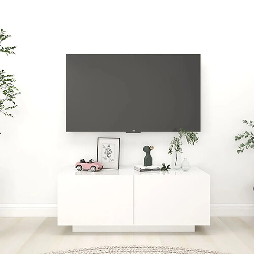 Maison Chic Meuble TV scandinave - Banc TV pour salon Blanc brillant 100x35x40 cm Aggloméré -MN49711