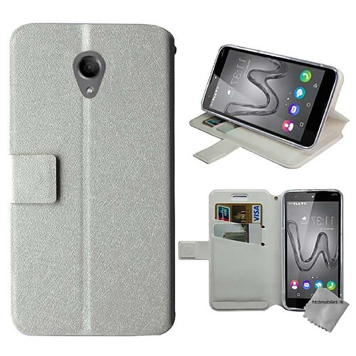 Htdmobiles Housse etui portefeuille pour Wiko Robby + film ecran - BLANC