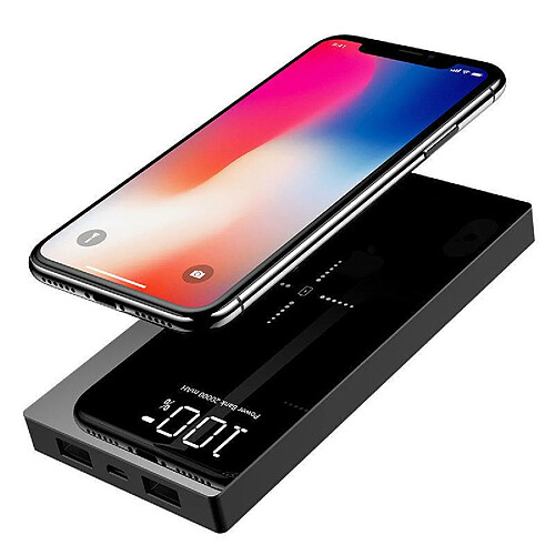 Chrono Qi Bank d'alimentation sans Fil, 20000mAh Chargeur Panneau de Miroir Batterie Haute Vitesse Externe de 2 Ports Chargeur de Batterie Batterie Externe Device,(noir)