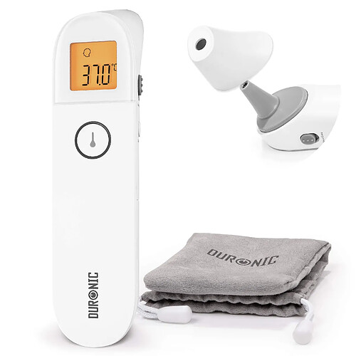 Duronic IRT3W Thermomètre Infrarouge 3 en 1 | Température par l?Oreille et Le Front | Modes Adultes/Enfants/Objets | Mesure sans Contact | Fonction de mémorisation | Alerte de fièvre | Pochette