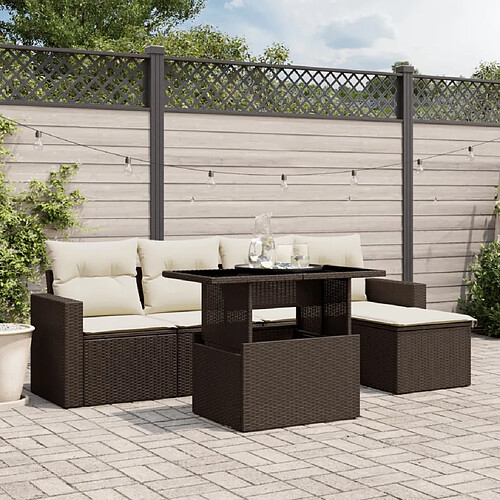 vidaXL Salon de jardin avec coussins 6 pcs marron résine tressée