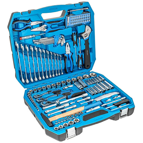 HÖGERT Coffret à outils | Coffret à outils | Rempli | 131 pièces, 1/2``, 3/8`` 1/4``, noir/bleu HT1R439