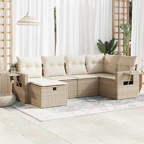 vidaXL Salon de jardin avec coussins 6 pcs beige résine tressée