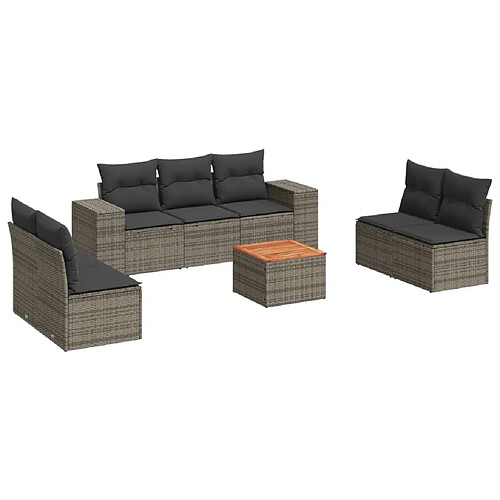 Maison Chic Salon de jardin 8 pcs avec coussins | Ensemble de Table et chaises | Mobilier d'Extérieur gris résine tressée -GKD25058