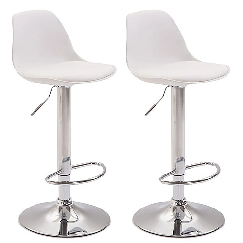 Decoshop26 Lot de 2 tabourets de bar moderne et confortable assise en PVC blanc coque en plastique et pieds en métal chromé 10_0004230