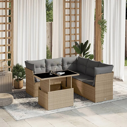 vidaXL Salon de jardin avec coussins 6 pcs beige résine tressée