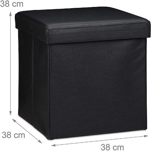 Helloshop26 Tabouret pouf banquette pliant meuble de rangement stable synthétique 38 cm noir 13_0002806_3