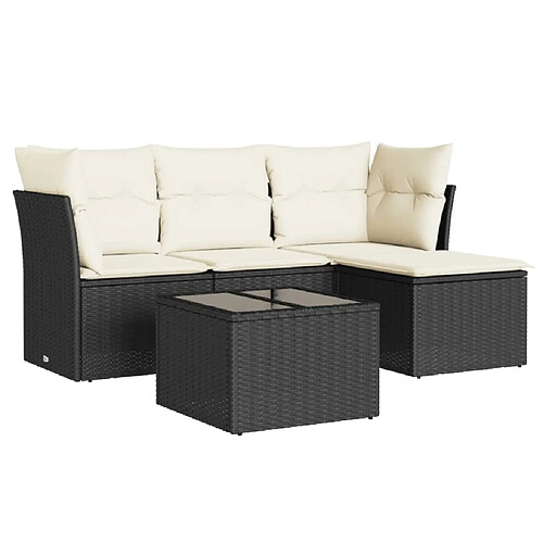 Maison Chic Ensemble de 5 Tables et chaises d'extérieur avec coussins,Salon de jardin noir résine tressée -GKD848161