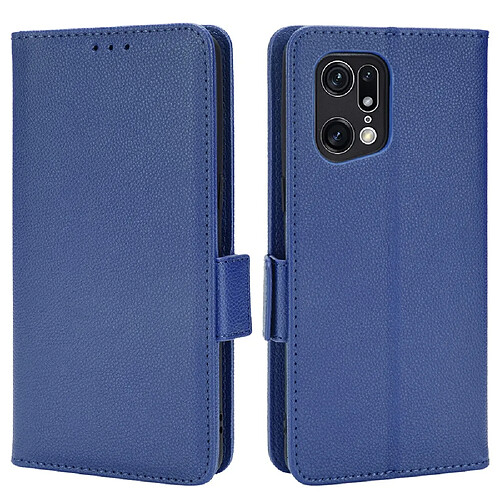 Etui en PU texture litchi, antichoc avec support, bleu foncé pour votre Oppo Find X5 Pro