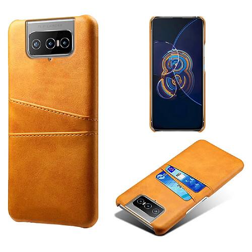 Coque en TPU + PU Étui enduit avec porte-cartes double orange pour votre Asus Zenfone 8 Flip