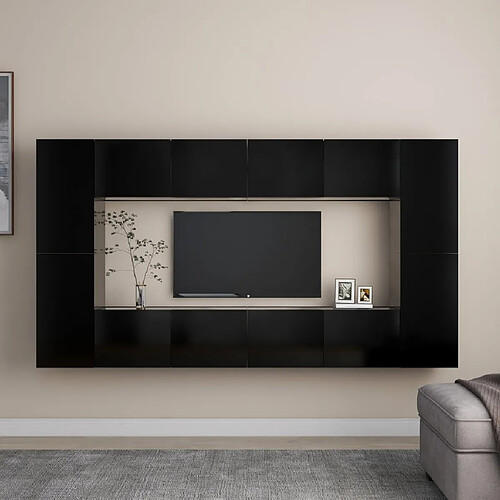 vidaXL Ensemble de meubles TV 8 pcs Noir Bois d'ingénierie