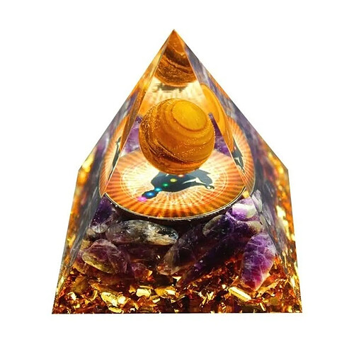 Totalcadeau Pyramide Orgonite 7 Chakras Oeil de Tigre et Améthyste