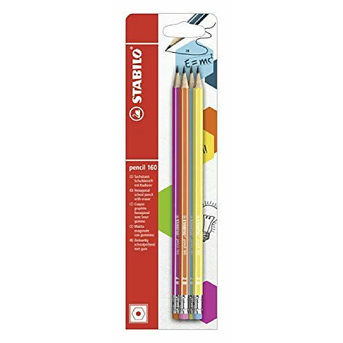 Newtons Stabilo 160Crayons Graphite 2B avec embout gommeCouleurs Assorties Lot de 4