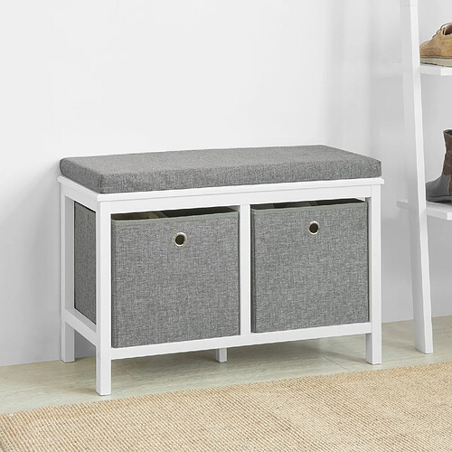 SoBuy FSR81-HG Banc de Rangement avec 2 Paniers et Coussin Rembourré Coffre à Jouets Commode à Chaussures