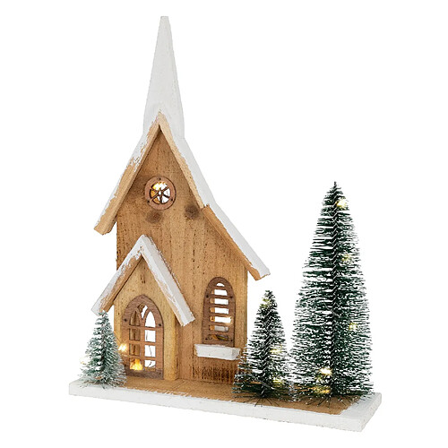 Ecd Germany Maison de Noël en bois LED 28x9x34 cm décoration d'hiver 3 sapins avec minuterie