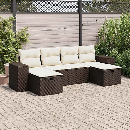 vidaXL Salon de jardin avec coussins 6 pcs marron résine tressée