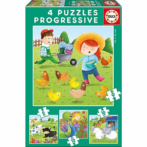 Ludendo Coffret de 4 puzzles progressifs Animaux de la ferme : 6, 9, 12 et 16 pièces