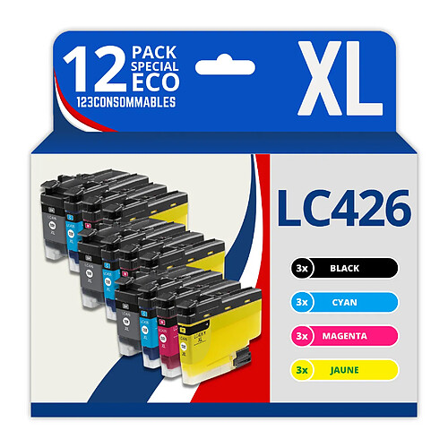 123CONSOMMABLES - LC426XL - Pack 12 cartouches compatibles avec Brother LC 426 LC426XL pour Brother MFC-J4335DW MFC-J4340DW MFC-J4535DW MFC-J4540DW