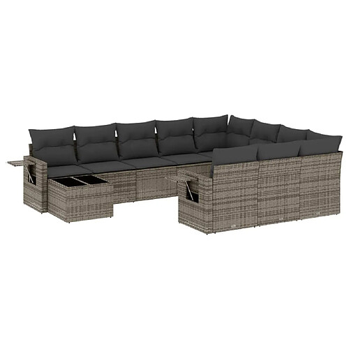 Maison Chic Salon de jardin 11 pcs avec coussins | Ensemble de Table et chaises | Mobilier d'Extérieur gris résine tressée -GKD69992