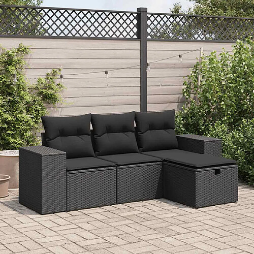 vidaXL Salon de jardin 4 pcs avec coussins noir résine tressée