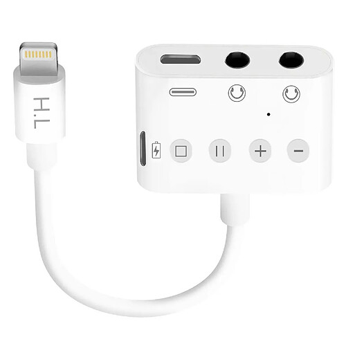 Avizar Adaptateur Lightning vers Lightning, USB-C et Double Jack 3.5mm 12 cm - Blanc