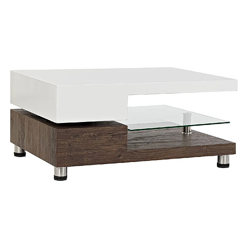 Pegane Table basse en MDF et verre coloris blanc, marron - Longueur 80 x Profondeur 60 x hauteur 38 cm