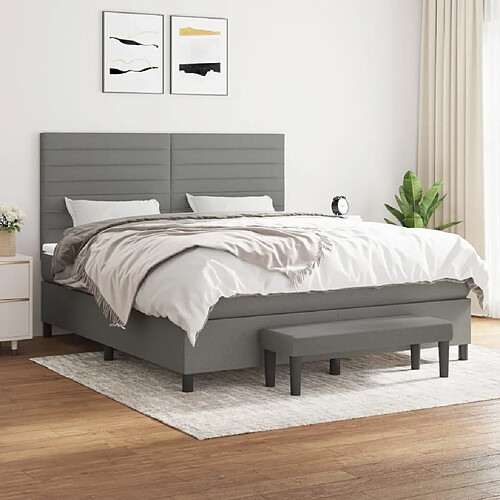 Maison Chic Lit Adulte - Lit simple Lit à sommier tapissier avec matelas moelleux - Meuble de Chambre - Gris foncé 180x200cm Tissu -MN92177