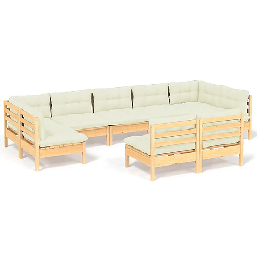 Maison Chic Salon de jardin 9 pcs + coussins - Mobilier/Meubles de jardin - Table et chaises d'extérieur crème Bois de pin solide -MN42177