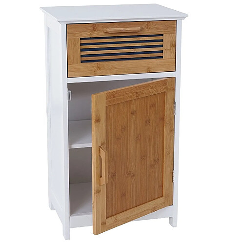 Decoshop26 Meuble de salle de bain commode avec tiroir et étagère MDF et bambou SDB04032